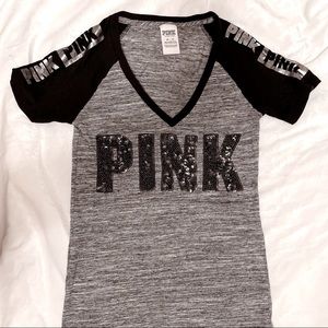VS Pink Sequin V-Neck Tee